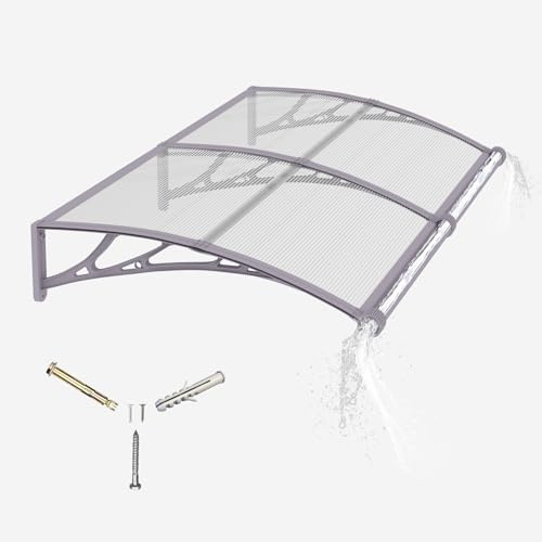 Auvent de Porte d'entrée 100x200cm Toit Marquise en Polycarbonate Porte Résistante Toit Abri Protection Contre La Pluie et UV Protection Contre la Pluie et la Neige