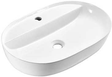 Omeble Waschbecken Oval Keramik - 60 x 40 x 13 cm - Aufsatzwaschbecken weiß für das Badezimmer und Gäste-WC - Waschschale - Aufsatzbecken - Handwaschbecken -Design