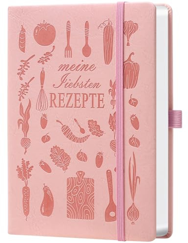 HwxBen Ricettario A5 rosa – Ricettario creativo da scrivere – Per ricette preferite, con molto spazio, sommario e registro – Ideale da regalare agli amanti della cucina