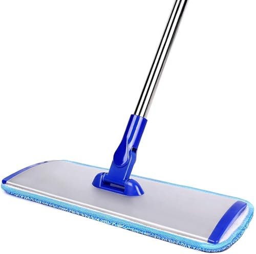 Trapeador profesional de suelo de madera dura – Mopa plana de microfibra de 18 pulgadas con almohadilla lavable, mango ajustable de acero inoxidable (35.5-51 pulgadas) para fregar en húmedo y seco en