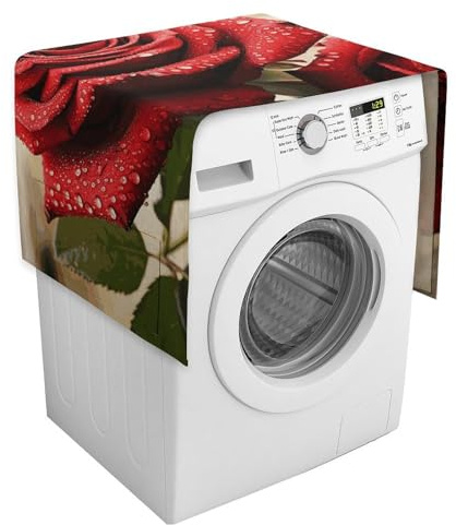 Copertura per lavatrice con fiori di rosa rossa, con tasche portaoggetti, protezione antipolvere per lavatrice e asciugatrice, copertura antipolvere per frigorifero e elettrodomestici da cucina