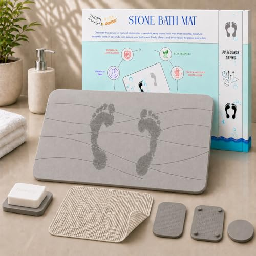 Alfombra Diatomita Baño – Secado Rápido, Antideslizante y Antibacteriana – Alfombra Baño Piedra para Baño Moderno/Clásico – Diseño y Confort para Todos – Alfombrilla Diatomita (Gris Claro, 60x39 cm)