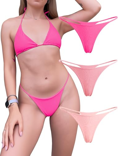 KUKU PANDA Cotton Thongs for Women Sexy Seamless Woman G String Panties 3 Pack Set (Mistyrose/LightPink/HotPink, Medium)