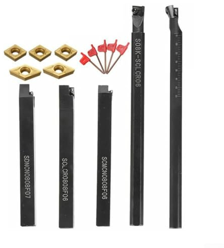 Set di portautensili per tornio indicizzabile con gambo da 8 mm per macchine utensili CNC, 5 pezzi con inserti CCMT060204 DCMT070204, strumenti di tornitura antivibrazione in acciaio legato 40Cr