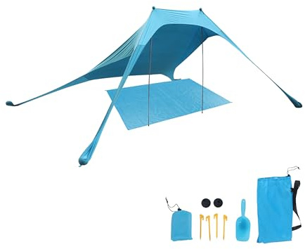 Relaxdays Tenda da Spiaggia con Protezione UV 50+, per 2-4 Persone, 200 x 210 cm, Sacca, Blu