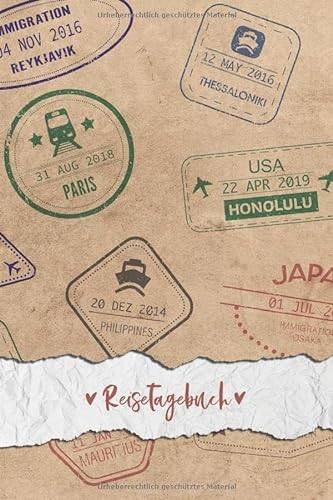 Reisetagebuch: Blanko | Für alle Länder | ca. DIN A 5, 108 Seiten, Softcover | Tolles Abschiedsgeschenk für die Weltreise, Auslandsjahr, ... | Im Reisepass-Stil und Vintage-Look |