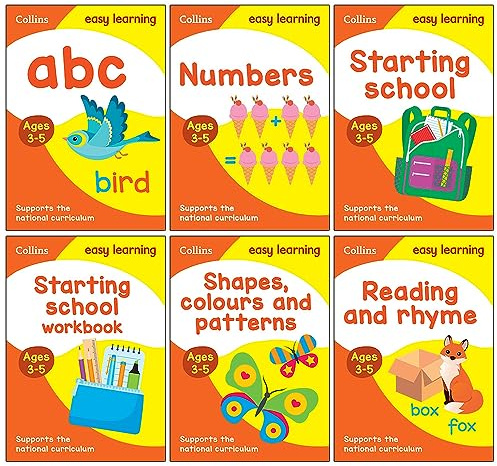 Collins Easy Learning Preschool 6 Books Collection Set Ages 3–5: Ideal for home learning(Abc, Numbers, Starting School, Starting School Workbook, Shapes, Colours and Patterns & Reading and Rhyme)