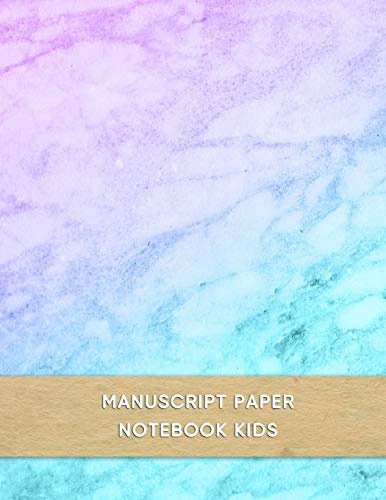 Manuscript Paper Notebook Kids: Blank music wide lines journal book for beginners, kids and students | 5 staves per sheet | Pink, purple and blue marble