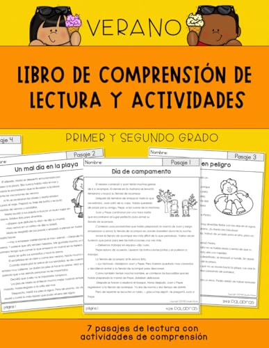 Libro de comprensión de lectura y actividades: Primer y segundo grado [Edición verano] (Libros de trabajo para practicar la comprensión de lectura) (Spanish Edition)