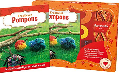 Kreativset Pompons - Lustige Pompon-Figuren selber machen: Set mit Anleitungsbuch, 2 Pomponschablonen, 2 Paar Wackelaugen und Wolle für 1 Modell
