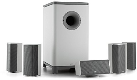 Numan Ambience 5.1 - Cavo audio surround per home cinema, con subwoofer attivo mono da 25,4 cm (10), 10 subwoofer down-firing, 4 altoparlanti satellitari, colore: bianco e nero