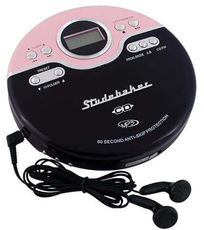 Studebaker SB3703PBB Joggable Personal CD/MP3 Player with FM PLL Radio - Pink & Black