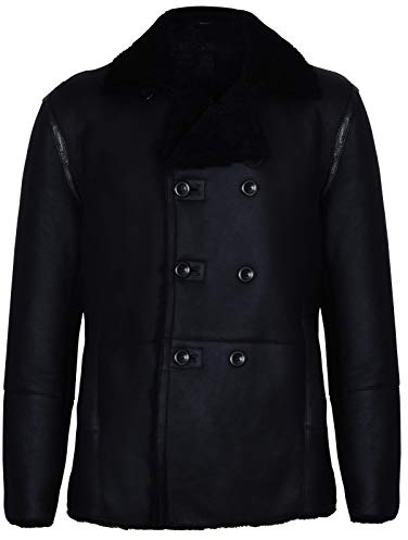 Infinity Leather Cappotto in Pelle di Montone in Doppiopetto Nero Tedesco Uomo S