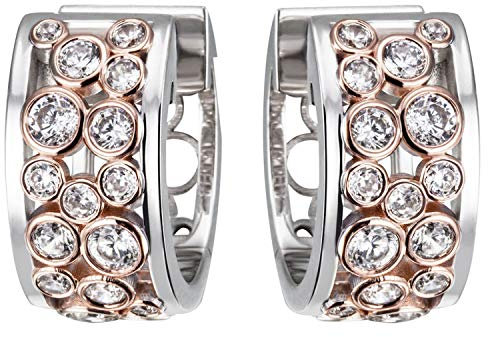 Jobo Damen-Creolen aus 925 Sterling Silber Bicolor vergoldet mit 36 Zirkonia