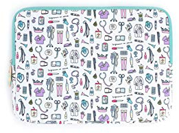 Enfermera en Apuros by Wondee Funda de portátil de hasta 14 color Blanco, con diseño de utensilios de enfermería y tirador de PVC con forma de Enfermera, Acolchada y Reforzada con Cremallera