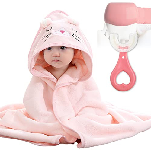 DKDDSSS 2PCS Asciugamano Neonato, Asciugamani Con Cappuccio Per Bambini, Set Asciugamano per Bambini con Orecchie Carine, Super Assorbente e Lavabile, Per Regalo Bimbo, Pink