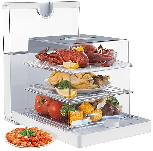 QUTBAG Vaporiera elettrica a 3 Livelli, vaporiera per Carne e Verdure da 1500 W con Timer da 60 Minuti e cestelli Rimovibili Senza BPA, capacità 18,8 Litri per Riso, Carne, Pesce e Verdure