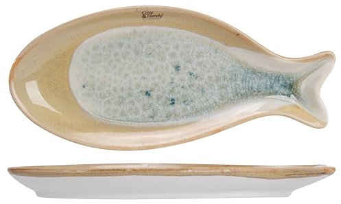 Cosy & Trendy Lot de 4 Assiettes Apéro en Céramique, Navajo, 20X8,7Xh2 Cm- Forme Poisson, Multicouleur