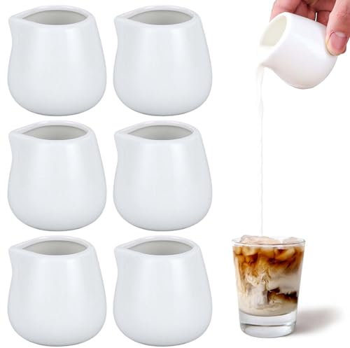 6 bricco per latte in porcellana, da 50 ml, piccolo bricco per latte in ceramica, senza manico, per espresso, brocca per schiuma, mini bricco per cappuccino, latte art, latte, salse