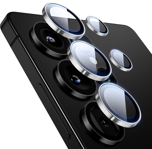 ESR Protezione per l'obiettivo della fotocamera per Samsung Galaxy S25 Ultra, Protezioni individuali in vetro temperato ultra-sottile resistente ai graffi con bordi in alluminio, 1 Set, Argento