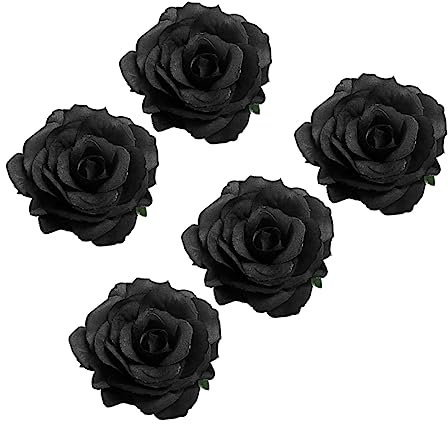 Pinces à Cheveux Tissu Noires Roses, Artificielles, Lot de 5 Métal