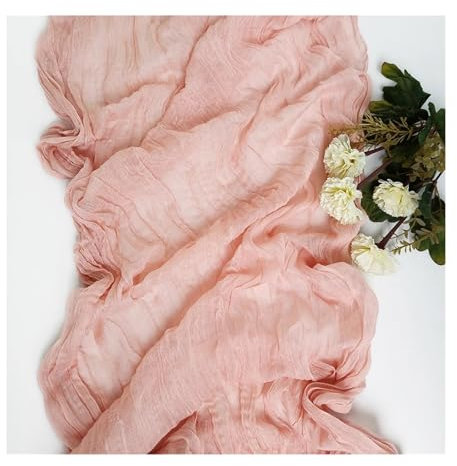 Runner da tavola in garza 10PCS Gauze Table Runner Wedding Semi-Sheer Vintage Cheesecloth Dining Party Christmas Banquet Arches Cake Table Decor Lavabile Tablerunner(Orange pink,10PCS 90X340cm)