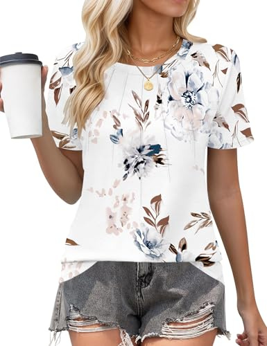 PLOKNRD T Shirts for Women UK Crew Neck Summer Ladies Tops Short Sleeve Casual Womens Blouse