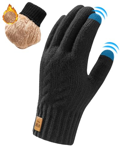NLAND Guantes de Invierno Térmicos para Hombre y Mujer - Pantalla Táctil, Forro Polar, Cálidos y Pesados para Clima Frío y Deportes al Aire Libre - Negro