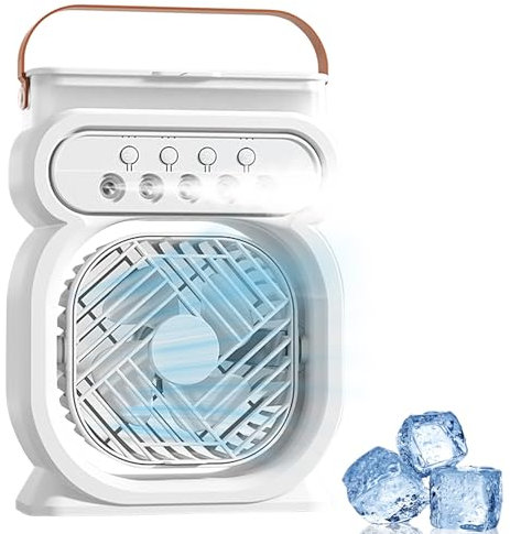 Anluomania Luftkühler, Mobile Klimaanlage, Mobile Klimagerät Leise, Mini Klimaanlage mit Wasserkühlung Sprühfunktion, 3 Luftgeschwindigkeiten 7 Farben Nachtlicht, mit Timer, für Familie, Büro