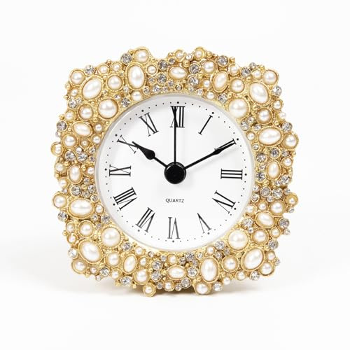 Bordorsse Horloge de table vintage florale, horloge métallique silencieuse fonctionnant à piles pour table de chevet, salon, bureau
