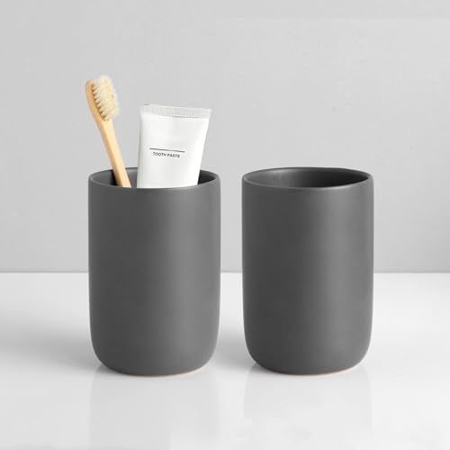 Grau Zahnputzbecher Keramik Set, Zahnbürstenhalter für Elektrische Zahnbürste Zahnbürste und Zahnpasta, Kinder Toothbrush Holder, Zahnbürsten Badezimmer Organizer grau