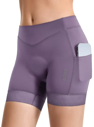 ARSUXEO Cykelshorts kvinnor vadderade cykelshorts damer MTB tights lila cykeltillbehör med fickor 579, Lila, L