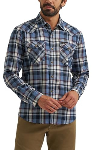 Wrangler Iconic Denim Regular Fit Snap Shirt Button-Down Homme, Bleu foncé, XL