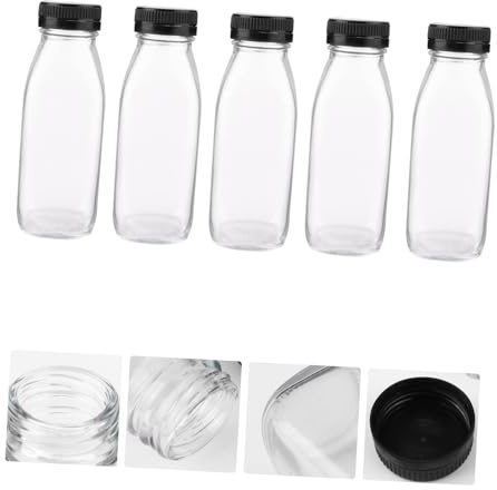 UTHCLO 5piezas Botella De Bebida De Vidrio Transparente Recipientes Para Leche Botellas Para Jugo Para Almacenar Zumos y Bebidas