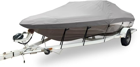 Kraftiga 600D vattentäta båtöverdrag, släpvagnsbart båtöverdrag passar V-skrov, Fish & Ski, Pro-Style, fiskebåt, Runabout, basbåt,Gray,3~3.6m(L) x1.73m(W)
