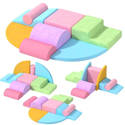 cjdropshipping 8 Piece Toddler Climbing Blocks，Soft Play Climbing Toys Indoor for Toddlers Ideal Crawling and Exploration Play Set for Baby Gym/Toddler Playground (Macaron Color, 8pcs)