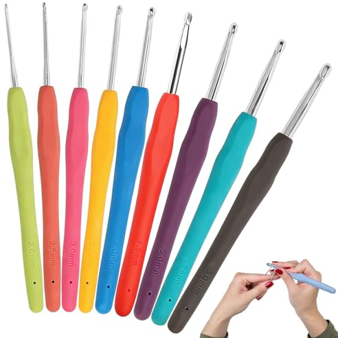 Eastrise Crochet Hooks,9 Pcs Colorful Ergonomic Comfort Rubber Soft Grip Crochet Needles,2-6 mm Crochet Hook for Beginners Adults,Perfect for DIY Knitting Projects