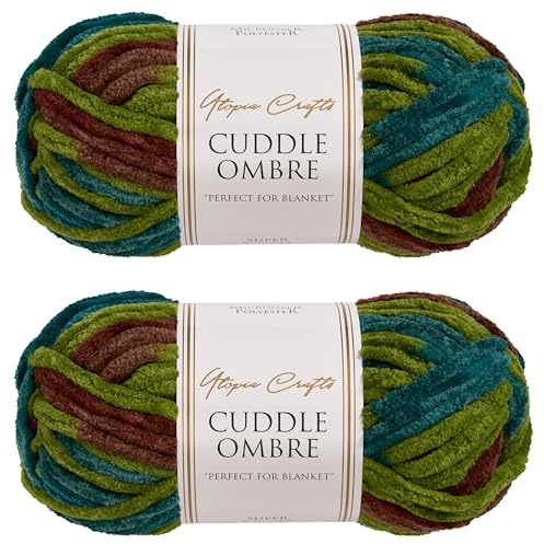Utopia Crafts Cuddle Ombre - Ovillo de hilo suave de chenilla supergrueso para tejer y ganchillo, 2 unidades de 100 g (Forest Mist, 2 unidades de 100 g)