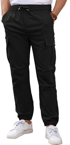 Tolaler Pantalones Hombre Casual Pantalón Cargo Elásticos Jogger Largos Pants con Bolsillos Trabajo Deporte Negro M