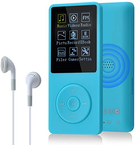 COVVY 8GB Reproductores de música portátiles mp3 de, Soporte para Tarjetas de Memoria SD de hasta 64 GB, Calidad de Sonido sin pérdida, Soporte para música/Video/Radio/grabación(8G,Azul Claro)