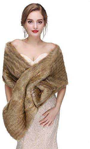 Anglacesmade - Estola de piel sintética para novia, con broche para fiesta de noche, con capa de hombros
