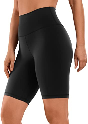 CRZ YOGA Naked Feeling Damen Radlerhose Blickdicht Hohe Taille Kurze Sporthose Yoga Sommer Shorts für Gym Sport - 20cm Schwarz 44