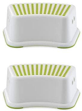 Straame Sturdy Step Stool for Bathroom, Practical Non-Slip Toilet Step in White and Green for Kids, Multiuse Booster Step, Toddler Potty Training (Green, 2)