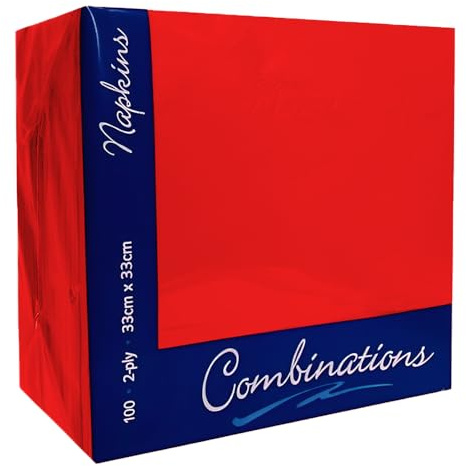 Venuscello® 100 x Serviettes Paper Napkins Red Disposable Recyclable Tissue 3 Ply 40cm for Catering Wedding Birthday Parties