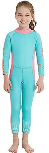 Mädchen-Neoprenanzug - Dicke 2,5 mm, einteiliger Neopren-Langarm-Neoprenanzug mit Rückenreißverschluss, UPF50Sonnenschutz, Schwimm-Neoprenanzug, geeignet für Verschiedene Wassersportarten, hellbla