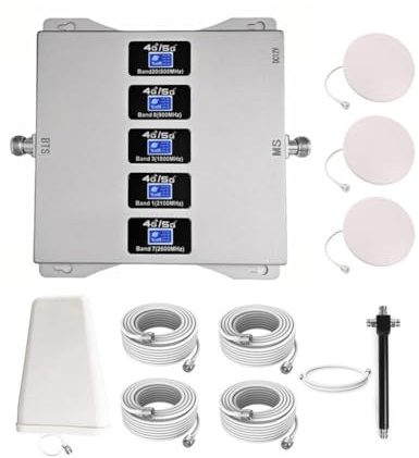 KKBSTR Amplificador Señal Movil 5 Bandas 800/900/1800/2100/2600MHz, Repetidor Señal Movil 2G 3G 4G 5G, Tres Antenas Interiores