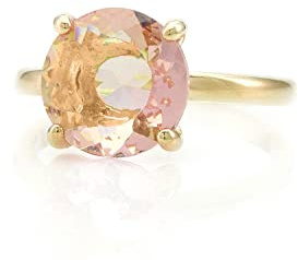 Bague Ronde en Morganite Cristalline - Bagues de Fiancailles pour Femmes - Bijoux Fantaisie en Or Faits à la Main, Bijoux de Déclaration, Bijoux Cadeaux pour Dames