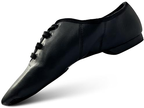 SLIX Essential Suede Chaussures de jazz noires à lacets, semelle fendue en daim avec patch supplémentaire au niveau des orteils, chaussures de jazz en cuir PU, chaussures de danse pour femmes et