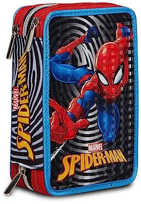 Seven Federmäppchen, Mäppchen, mehrfarbig, Federtasche für Schreibwaren, Etui mit Stiften, Kugelschreiber, & mehr, 3 Fächer, Mädchen & Jungen, Schule - Grundschule, XXL, SPIDERMAN