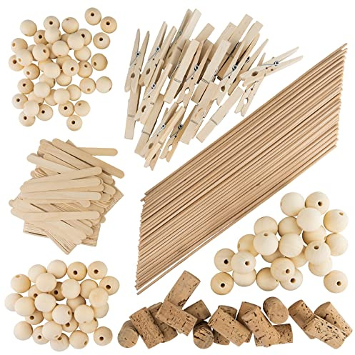 MCE-Commerce Set per bricolage XL, in materiale naturale, bastoncini di legno, mollette da bucato, tappi per vino